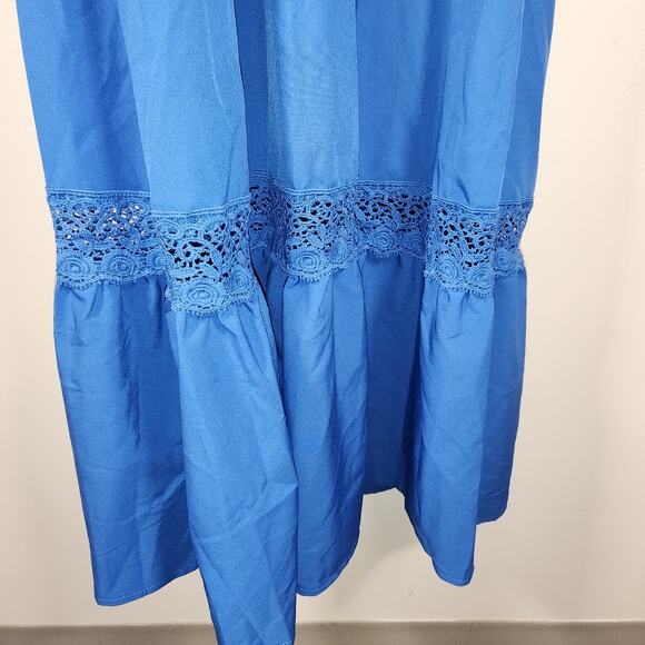 SHEIN CURVE Maxi Slip Dress Women 2XL Blue V Neck Crochet Sheer Lightweight Boho - Picture 8 of 10